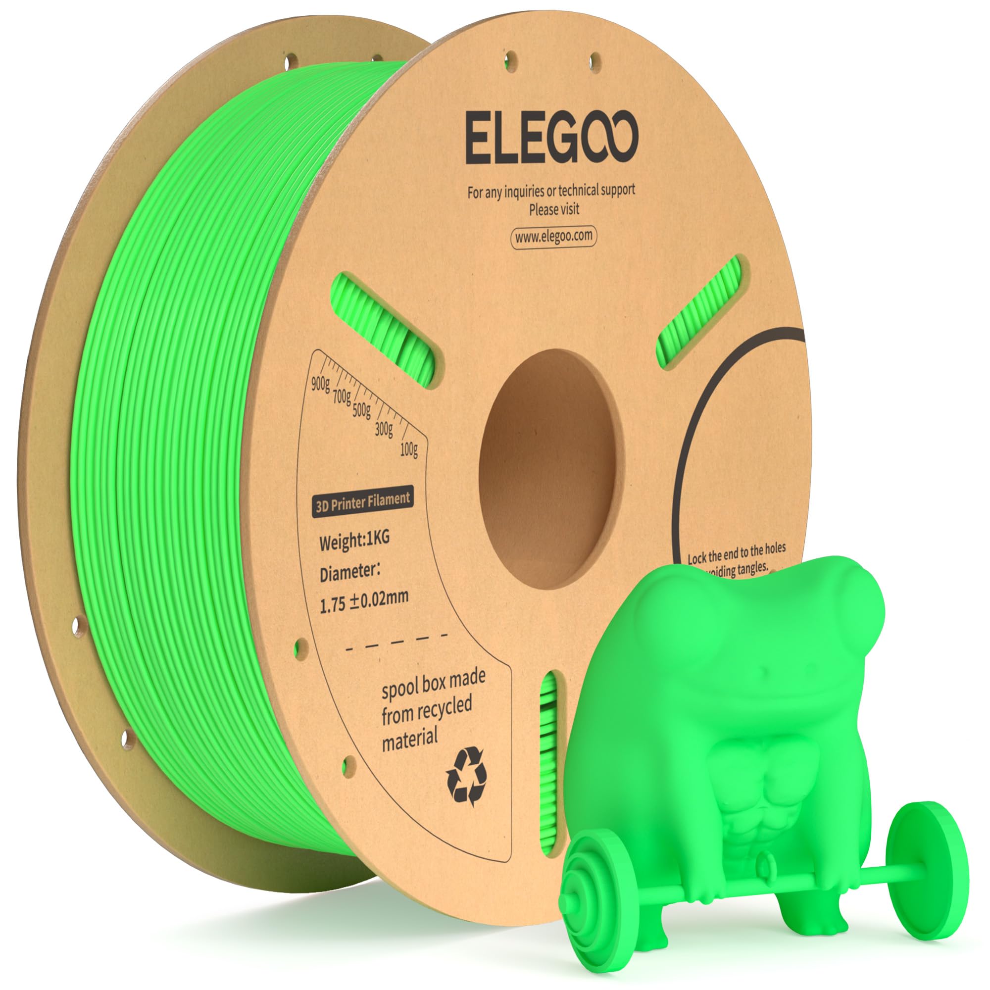 ELEGOO PLA+ Filament 1.75mm Neon Green 1KG, PLA Plus Tougher and Stronger 3D Printer Filament, Dimensional Accuracy +/- 0.02mm, 1kg Cardboard Spool(2.2lbs) for Most FDM 3D Printers