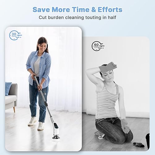 Miniatura 4 de Dovety Limpiador eléctrico giratorio, cepillo de limpieza inalámbrico, limpiador de ducha con 8 cabezales de cepillo reemplazables, cepillo de