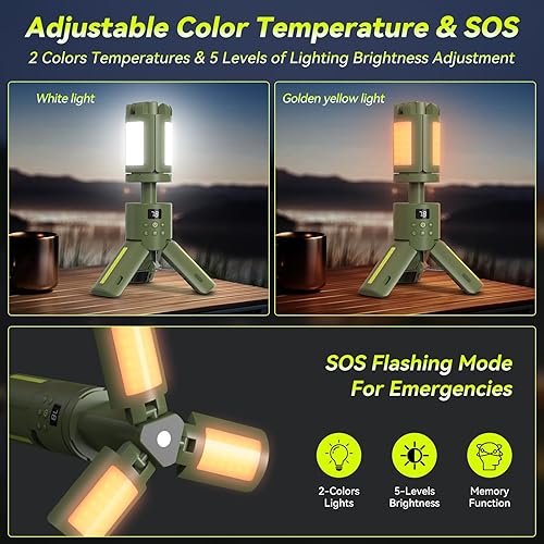 Miniatura 3 de Luz telescópica para acampar con soporte, linterna LED recargable de 14000 mAh con puerto de carga, modos SOS y RGB, luz de trabajo con base