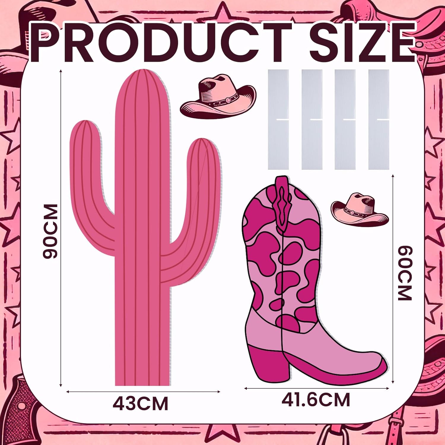 Sliner 3 Pcs Western Cowgirl Party Decorations 23-35 Inch Pink Cactus and 2 Boots Shape Cowboy Photography Booth Prop for Western Birthday Wedding Theme Party Supplies