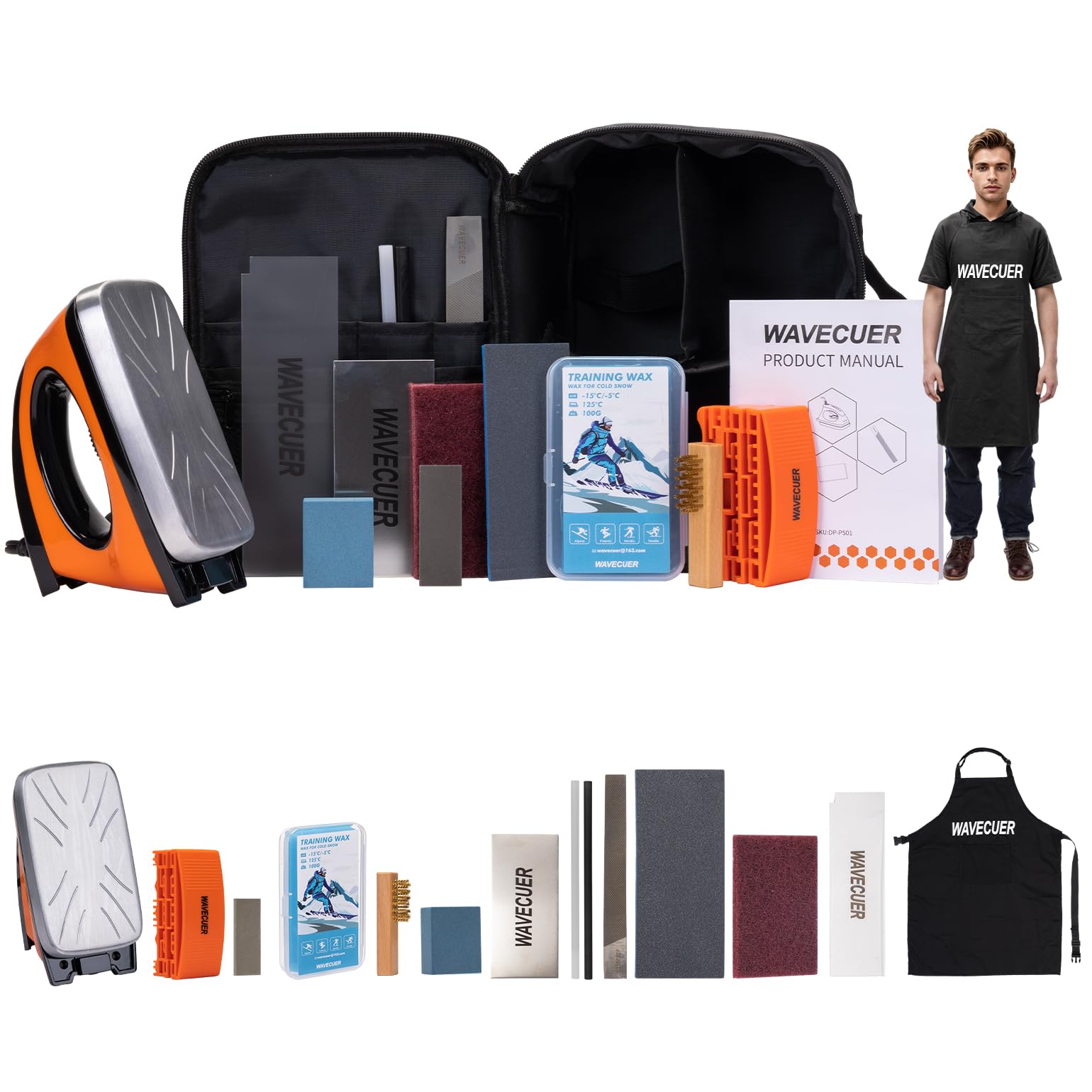 Kit di cera per sci e snowboard, kit di messa a punto e ceretta con ferro da stiro, cera per tutte le stagioni, strumenti per bordi, detergente per base, spazzola, raschietto per cera, P-tex