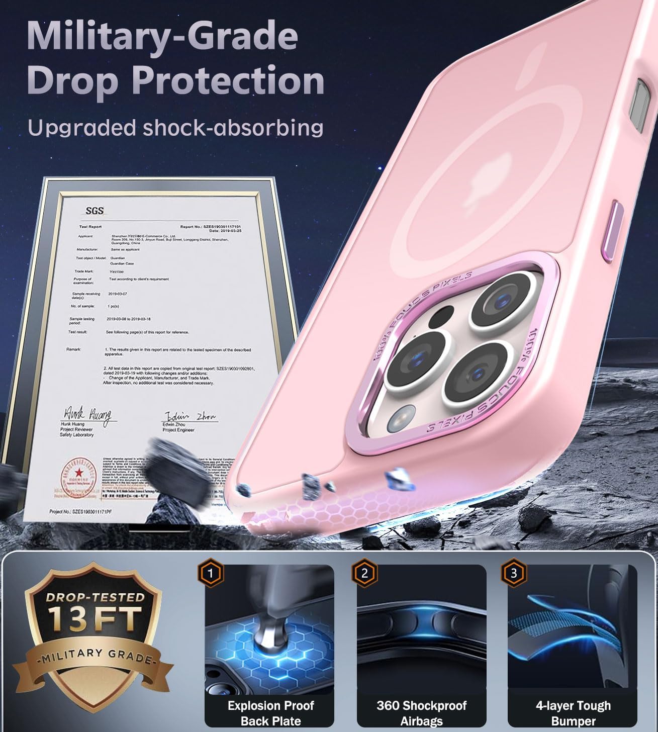 Newfuture Designed for iPhone 16 Pro Case with Magnetic [13 FT Military Drop Protection] [Compatible with Magsafe] Slim Translucent Matte Shockproof with Anti-Fingerprint Phone Case,Tender Pink - Image 5