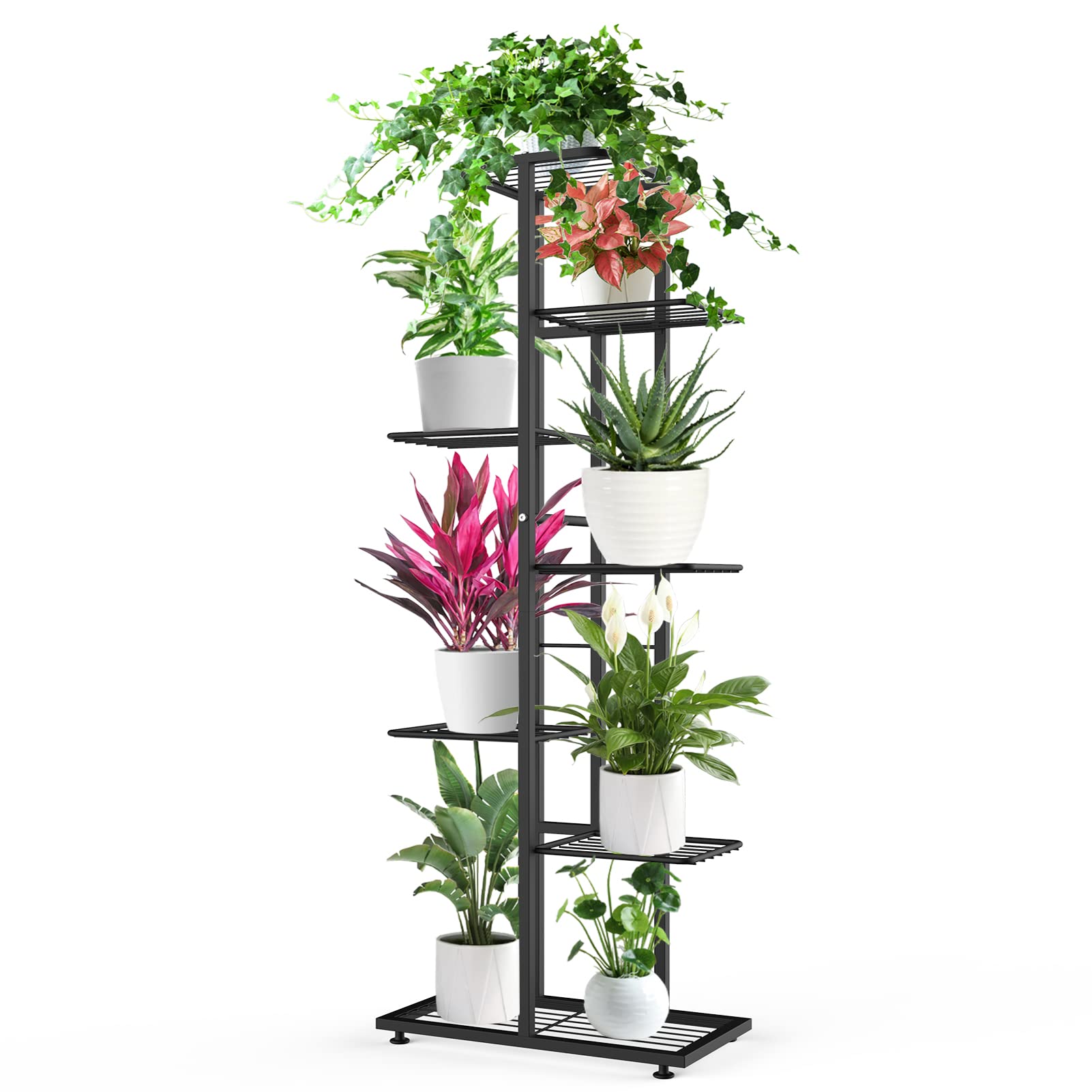 Metal Plant Stand Flower Pot Holder 7 Tier 8 Potted, CREATIEES Multiple Plant Rack Shelves Organizer, Indoor Outdoor Planter Display Shelving for Garden Corner Balcony Living Room