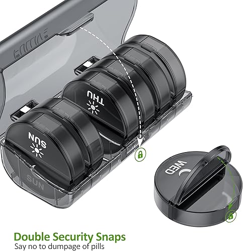 Miniatura 4 de Organizador diario de píldoras (dos veces al día) – Pastillero semanal AM/PM, organizador redondo de medicina, contenedor de píldoras de 7 días,