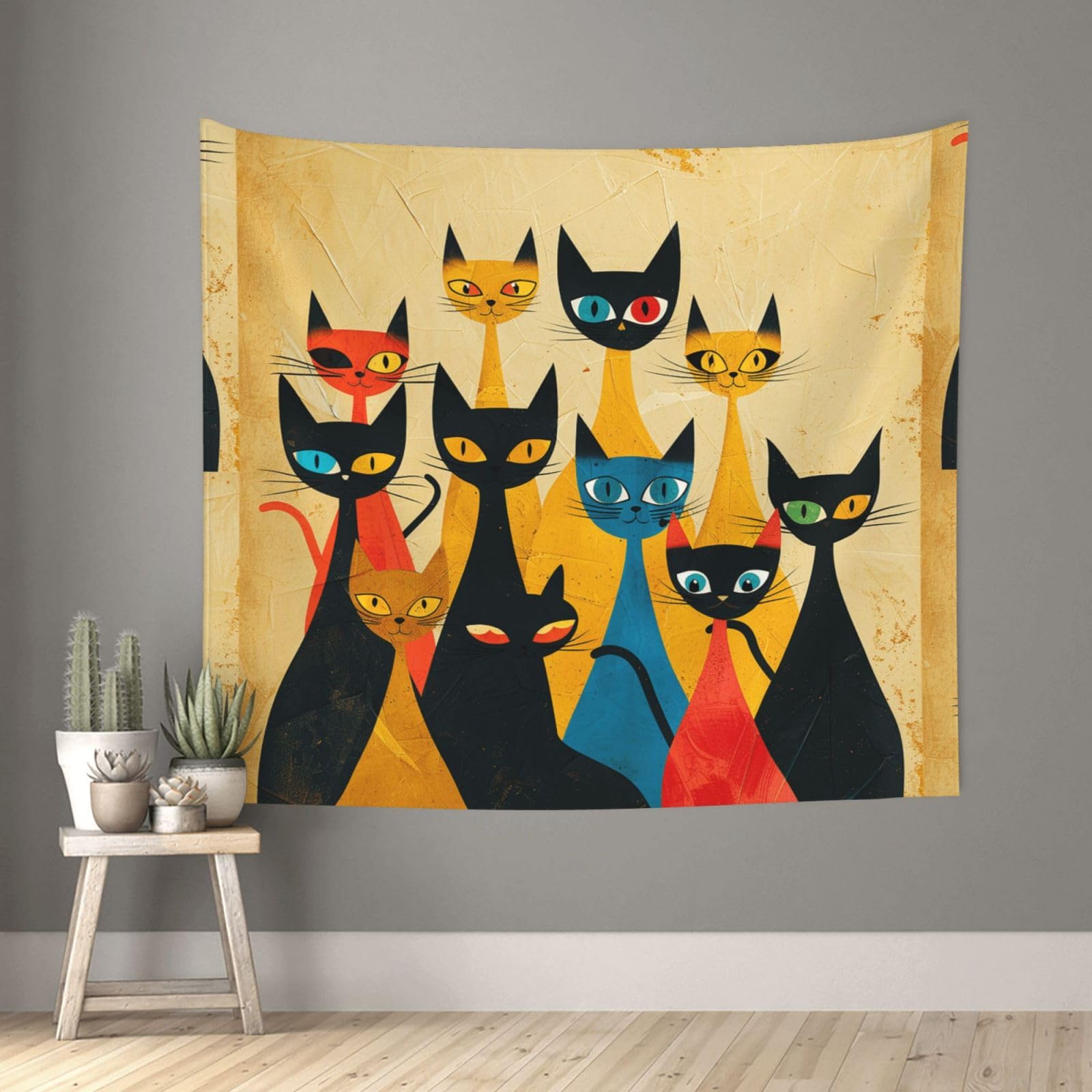 QMKFWT Living Room 60x51 InchA Group of Cats Tapestry Backdrop Wall Hanging Flag Indoor Outdoor Wall Art Tapestries Wall Decor Blanket Beach Throws Funny Banner Poster for Dorm, Bedroom