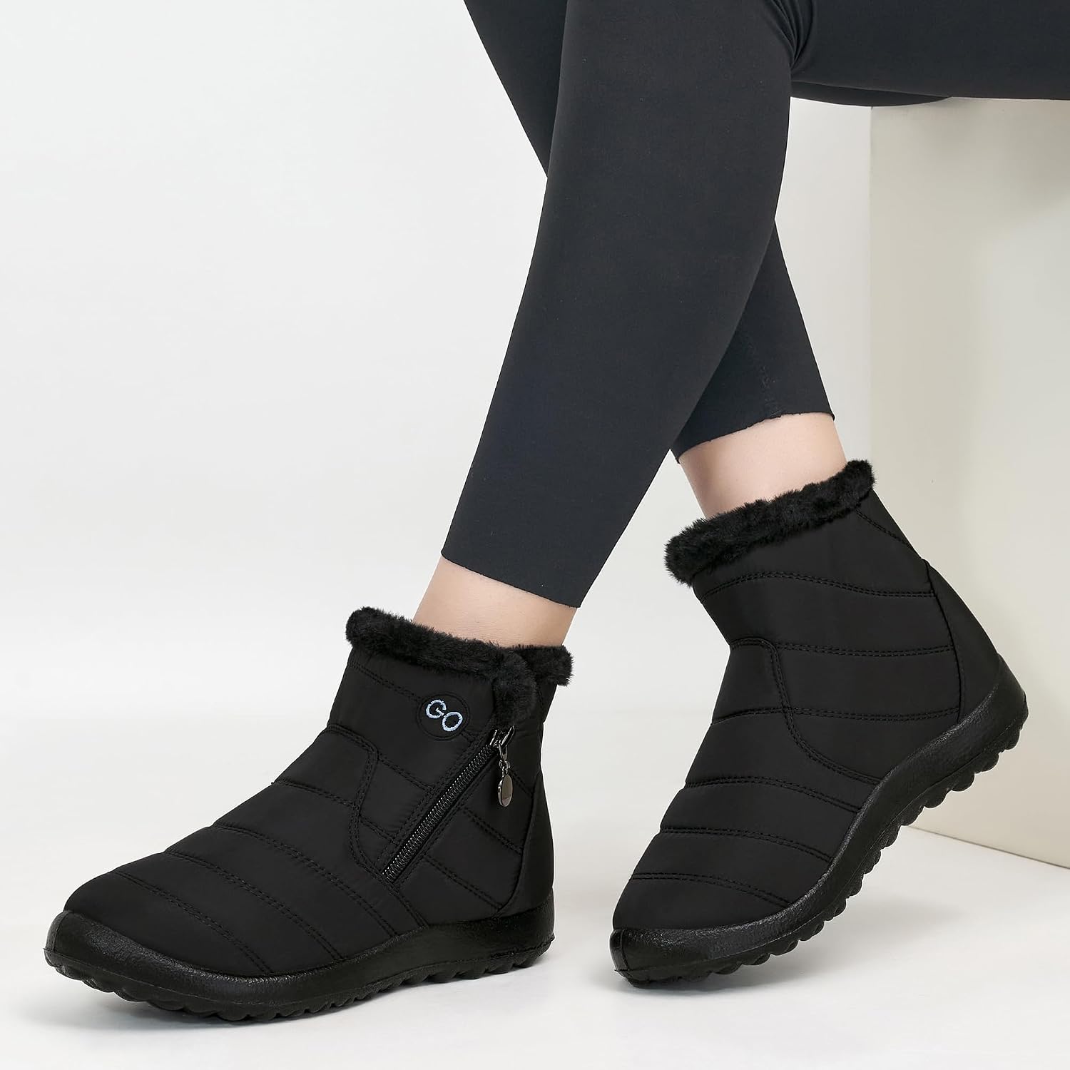DUOYANGJIASHA Snow Boots for Women Winter Warm Ankle Booties Waterproof Comfortable Slip On Outdoor Fur Lined Lining Zipper Womens Snow Boots