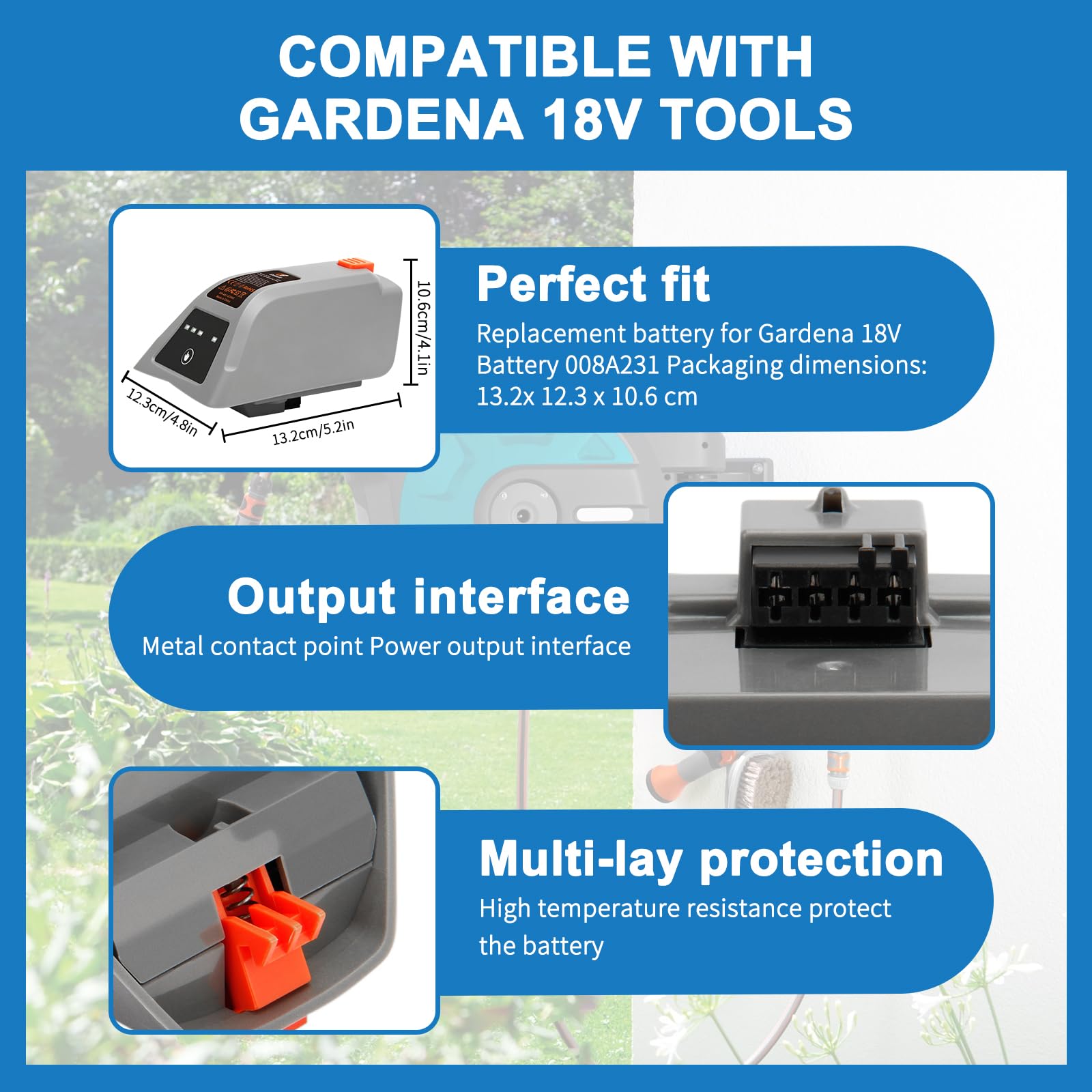 Batteria di ricambio da 18V 3,0Ah per Gardena 18V batteria 008A231 per Gardena 8025-20 Comfort Box 35 avvolgitubo elettrico automatico Li