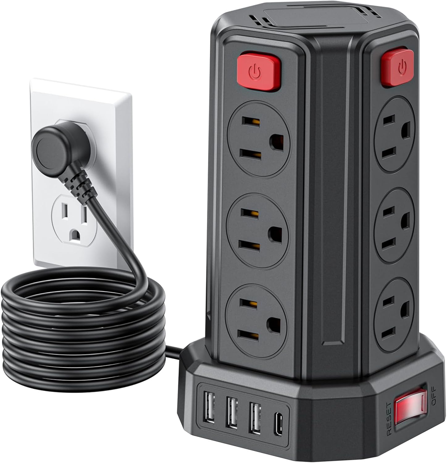 71zRARDUOjL._AC_SL1500_ Power Strip Surge Protector, 6.5 Ft Extension Cord with 12 AC Multiple Outlets 4 USB (1 USB C), SMALLRT Power Tower Desktop Charging Station (Black, 6.5 Ft)
