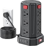 SMALLRT Tower Power Bar with Surge Protector, 6.5 Ft Extension Cord Indoor with USB C, Power Strip with 12 Multiple Outlet, Desk Outlet Extender with 4 USB Ports for Dorm Home Office Essentials, Black