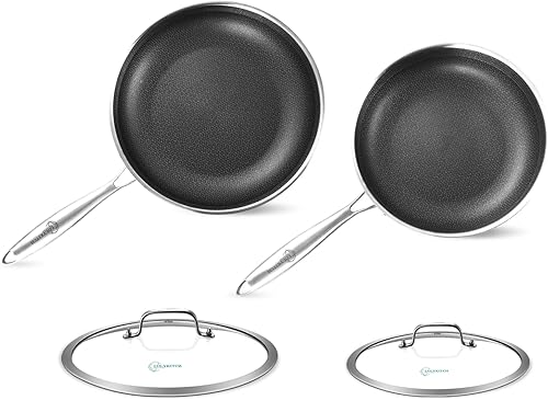 LOLYKITCH Sartén híbrida de acero inoxidable antiadherente de 10 a 12 pulgadas con tapas, juego de sartén profunda, sartén, ollas y sartenes de