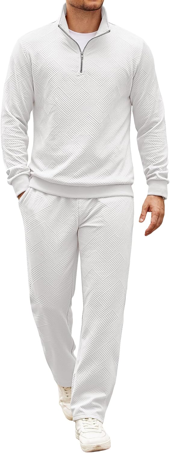 COOFANDY Men's Tracksuit 2 Piece Set Geometric Texture Quarter Zip Pullover Sweatshirt Athletic Running Sweatsuits