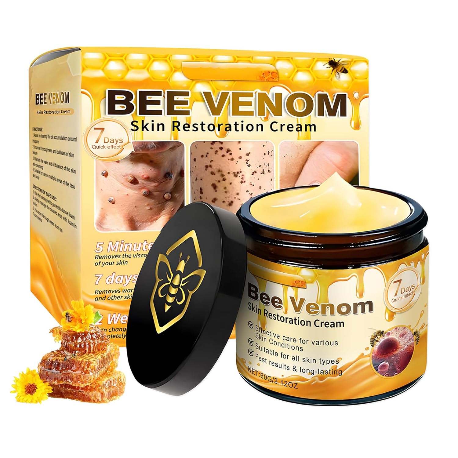 2Pcs Bee Venom Skin Treatment Cream, Face Lifting and Firming For Daily Use, Effectively Smoothens the Skin Body Moisturizer, Gentle & Non-irritating Formula Suitable For Whole Body & Skin Types