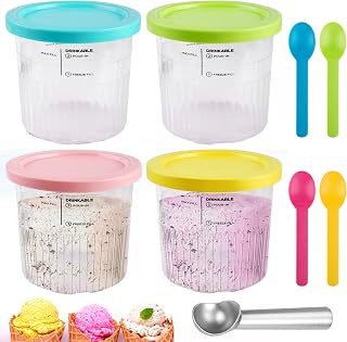 4 Stück Behälter Für Eismaschine, Creami Behälter Für Die Creami Behälters Für NC501 NC500, Eisbehälter Für Speiseeis Für Mit Deckel Zubehör Und Löffel