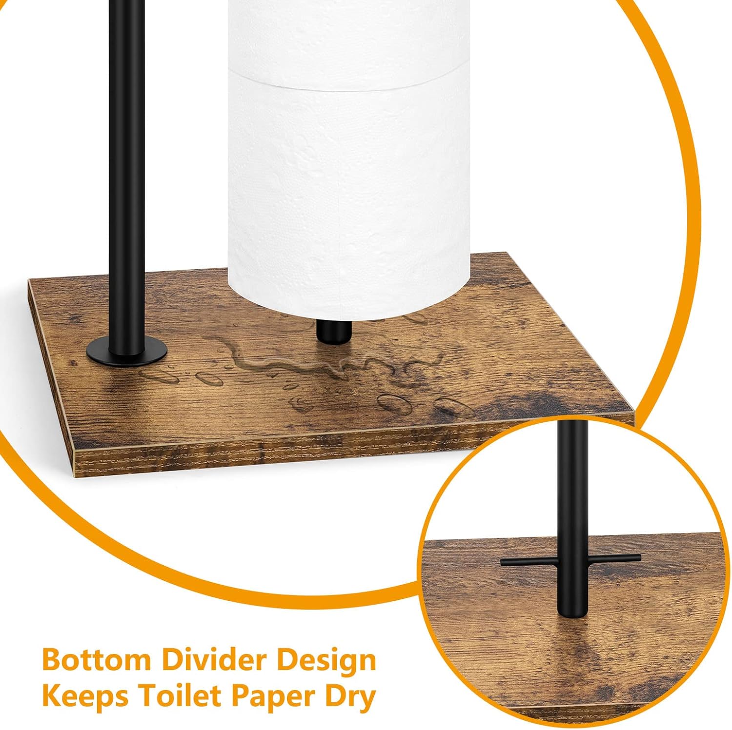 Rustic Brown Farmhouse Toilet Paper Dispenser - FreeStanding Tissue Roll Holder with Shelf for Bathroom Toilet Paper Storage