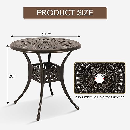 Miniatura 2 de Sumshadow Mesa de comedor para patio, mesa de patio de aluminio fundido con agujero para paraguas, mesa de bistró al aire libre para patio trasero,