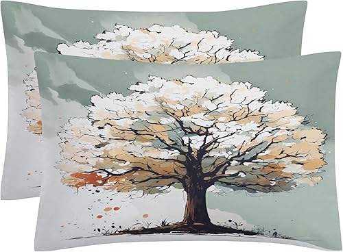 Miniatura 2 de Juego de funda de edredón con diseño de árbol de la vida, tamaño King, juego de ropa de cama botánico de 3 piezas, funda de edredón con estampado de