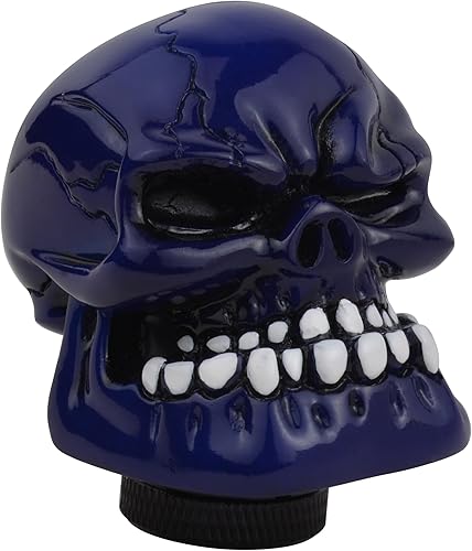 Pomo para palanca de cambios manual Mavota, con forma de calavera, color negro, Azul2
