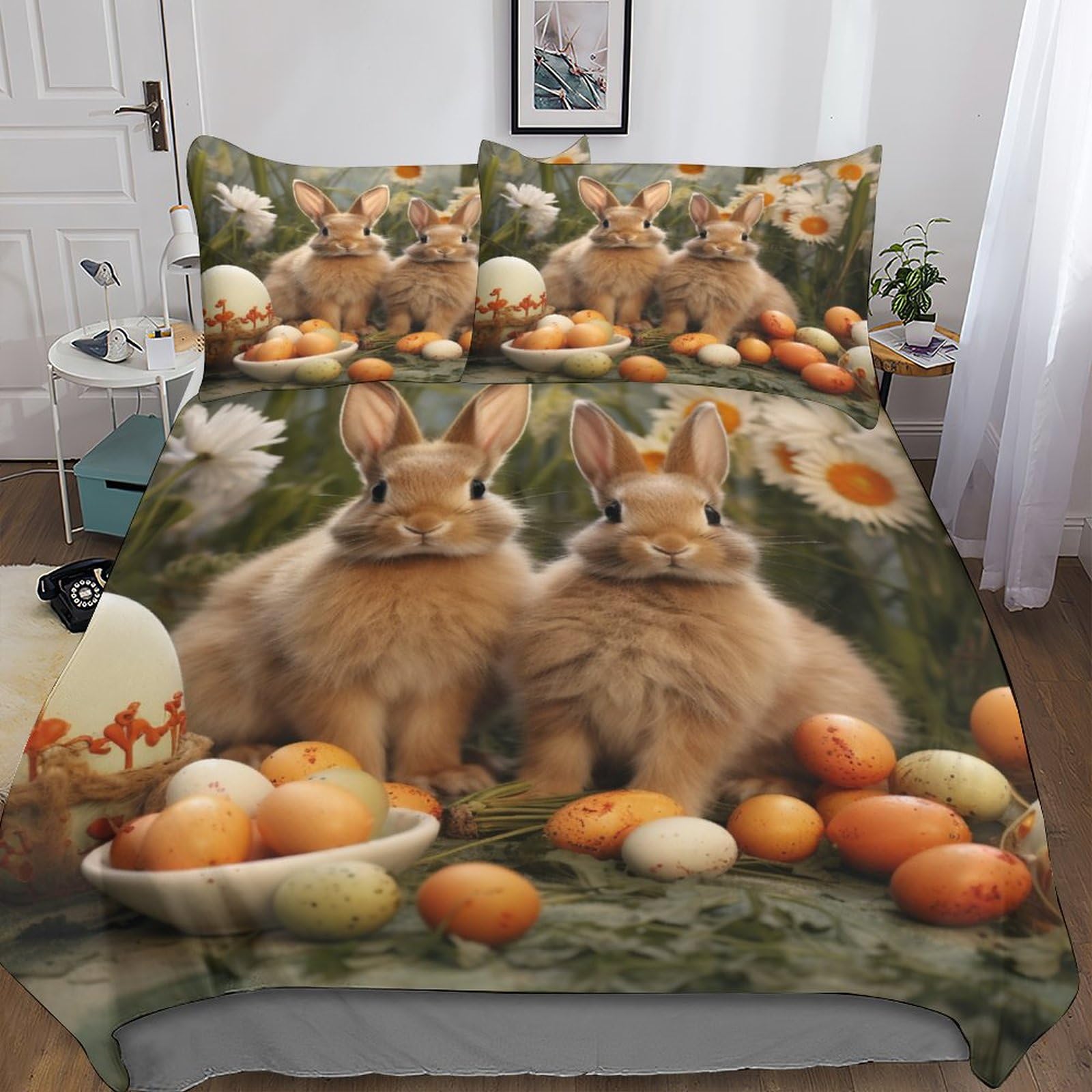 Parure de lit enfant King bunny imprimé 3D avec housse de couette IOFEER