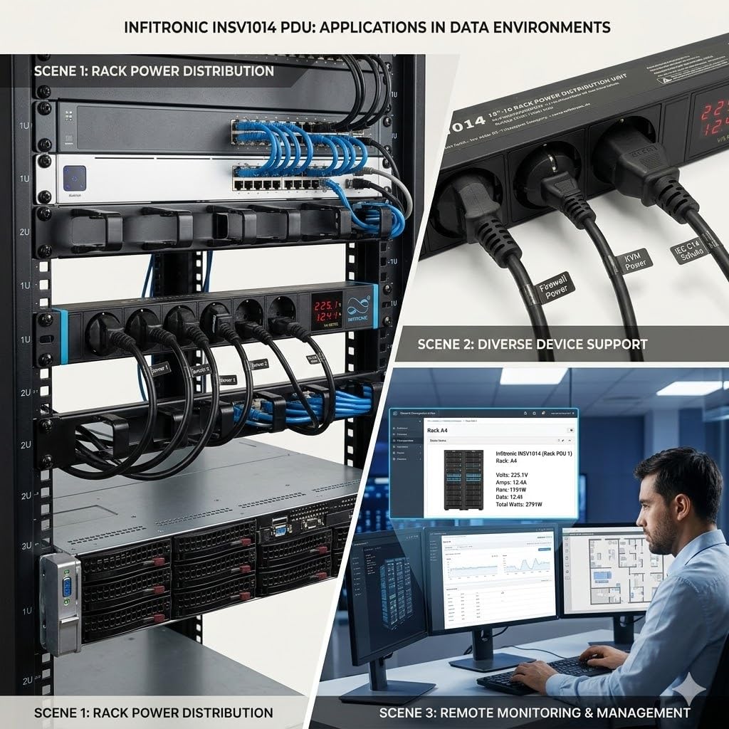 Infitronic - INSV1014-19 pouces 1HE 7 prises Bloc de courant avec voltage et ampèremètre numérique