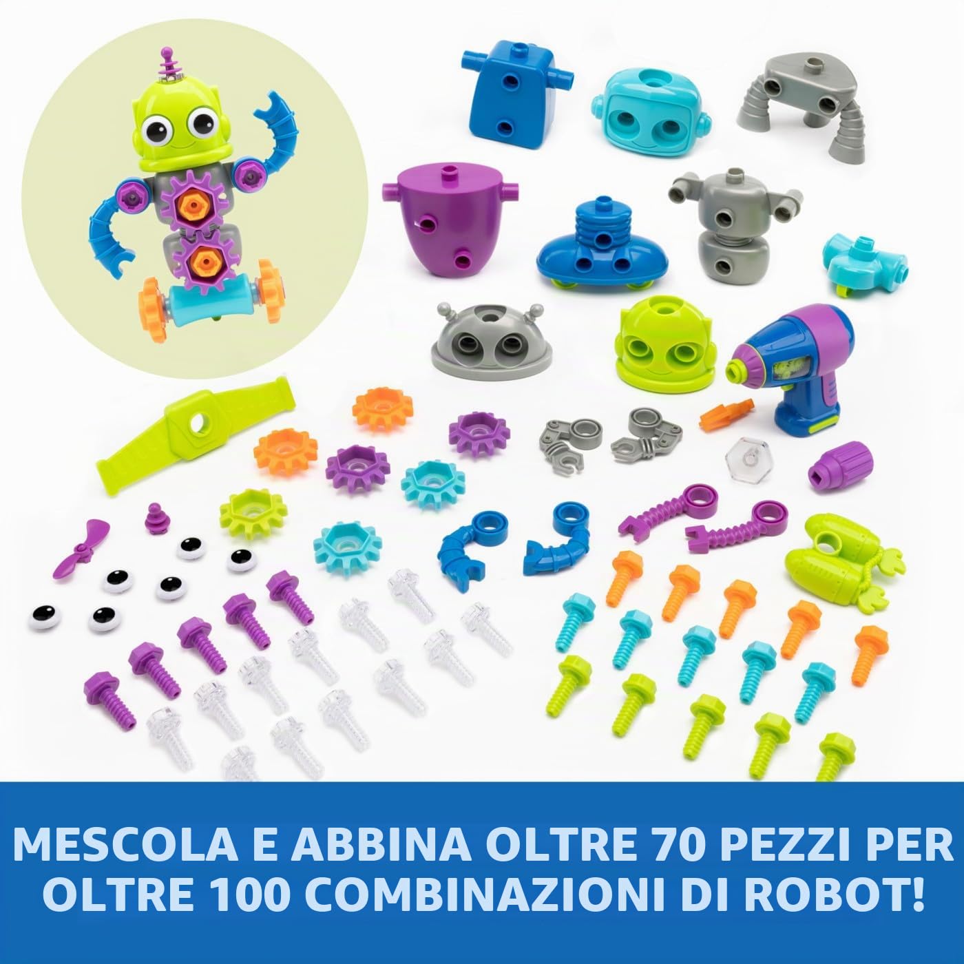 Learning Resources Design & Drill Laboratorio di Progettazione e Trapano Robot, Giocattoli robotici per Bambini e Bambine di 3 Anni, Giocattolo STEM, Giocattolo da smontare con Trapano da Lavoro