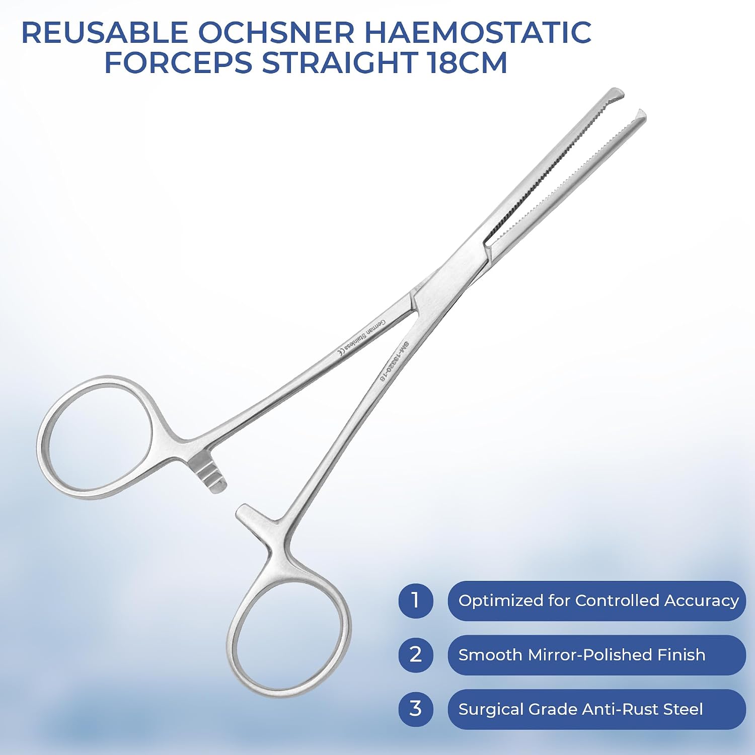 Stellmacher Ochsner Hemostatic Forceps Straight 20 cm – Stainless Steel Surgical Forceps with Locking Ratchet, Interlocking Teeth, Reusable Autoclavable Precision Instrument (SM-13320-18)
