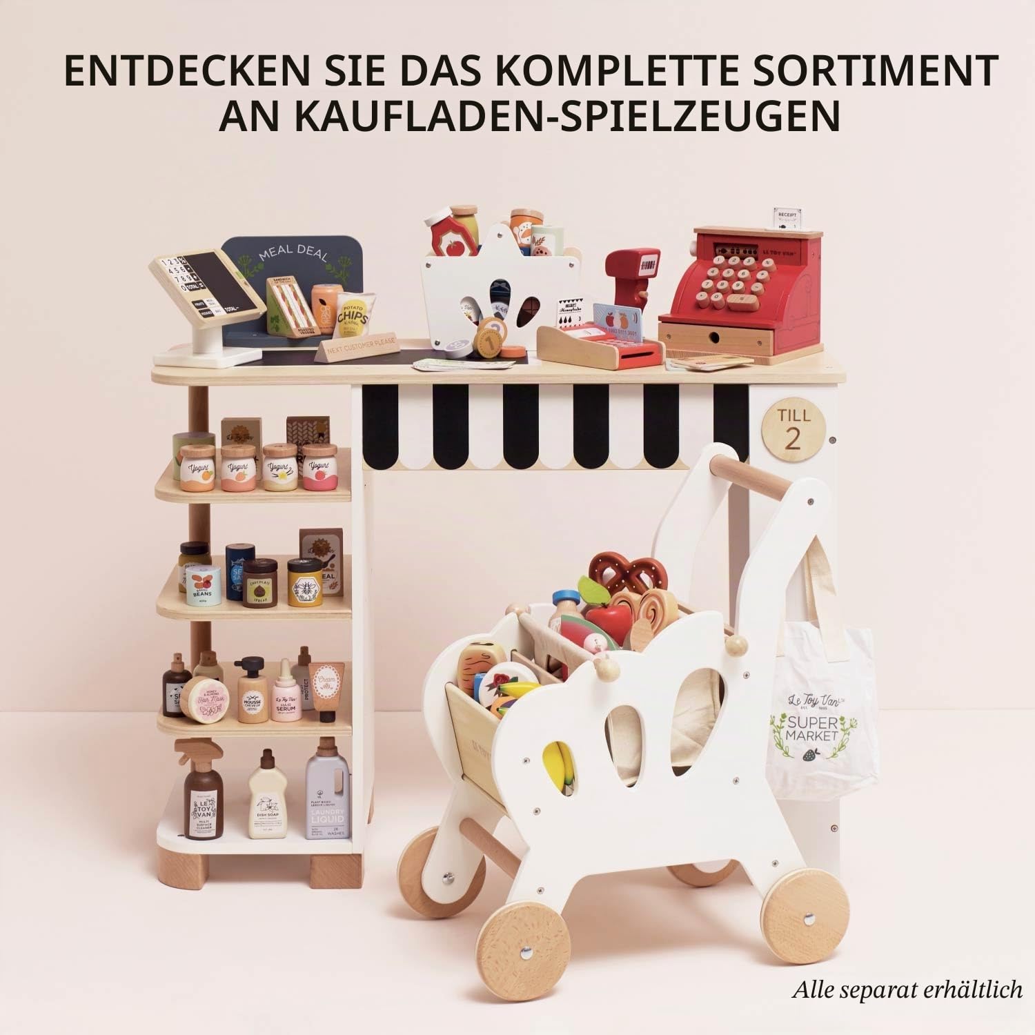 Le Toy Van Einkaufskorb- und Scanner-Lernspiel aus Holz, für Kinder ab 2 Jahren, 13 Zubehörteile inklusive, ökologisches Spiel, Montessori, hergestellt aus FSC