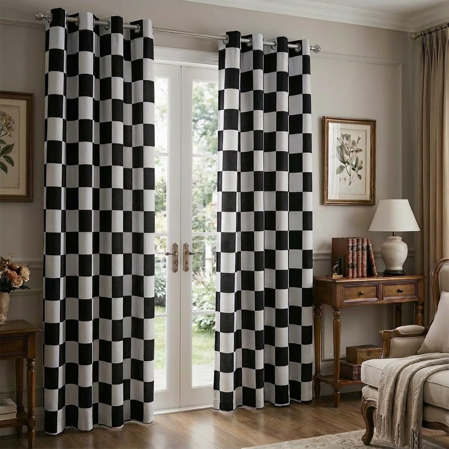 Ohocut Checkered Window Curtains Black White Plaid, Thermal Insulated Grommet Curtains 100% Blackout Curtains 84 Inch Length 2 Panels Set, Darkening Curtains for Bedroom, Living Room Long Drapes