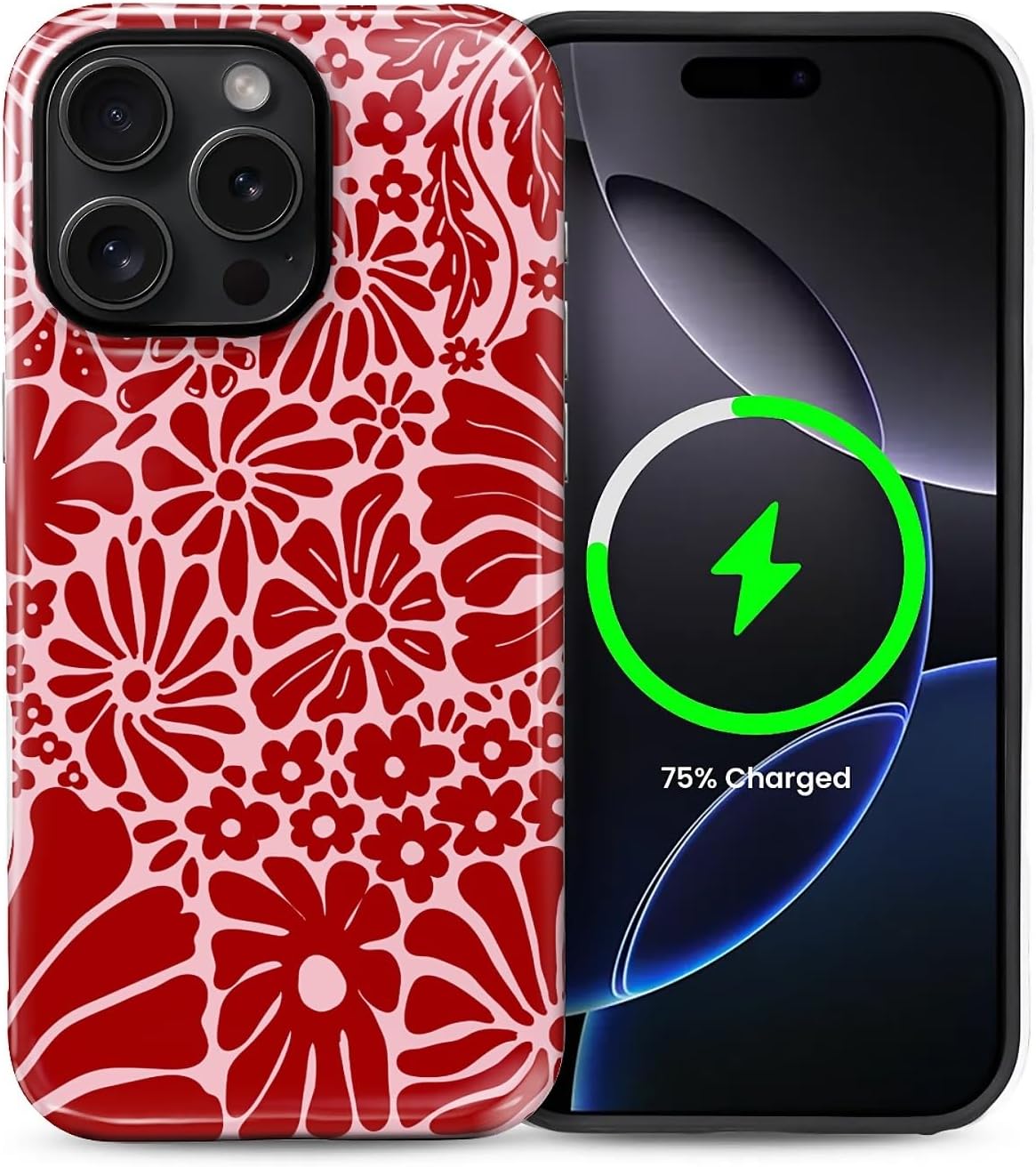 Magnetic Case for iPhone 15 Pro Max,Compatible with MagSafe Hybrid Heavy Duty 2 in 1 Full Body Rugged Shockproof Protection Glossy Case Chili Flower Red Fashion