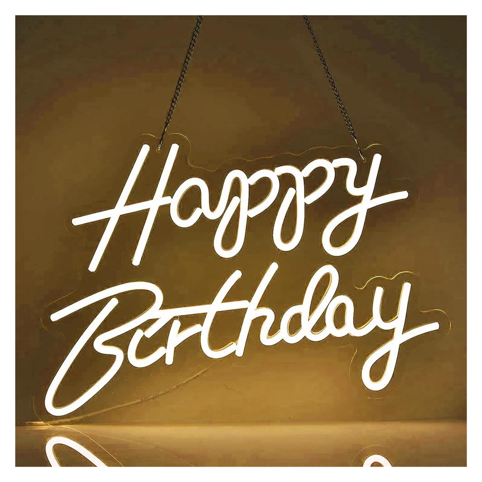 Wiszące neony artystyczne Happy Birthday Neonowe Światło LED Z Możliwością Przyciemniania Zasilane Przez USB Do Dekoracji Ściennej Na Przyjęcie Urodzinowe Podświetlane 40cmx30cm(Warm White)