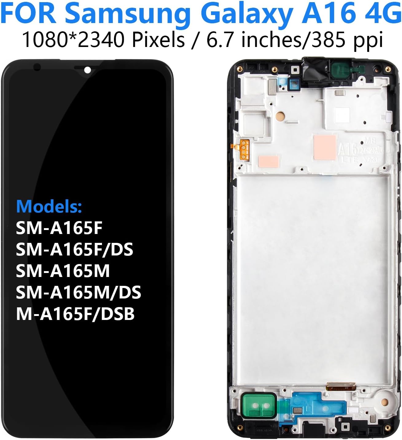 Incell Screen Replacement for Samsung Galaxy A16 4G A165 SM-A165F SM-A165F/DS SM-A165M 6.6" LCD Display Touch Digitizer Glass Assembly - Black with Frame - NO Fingerprint (Not for A16 5G)