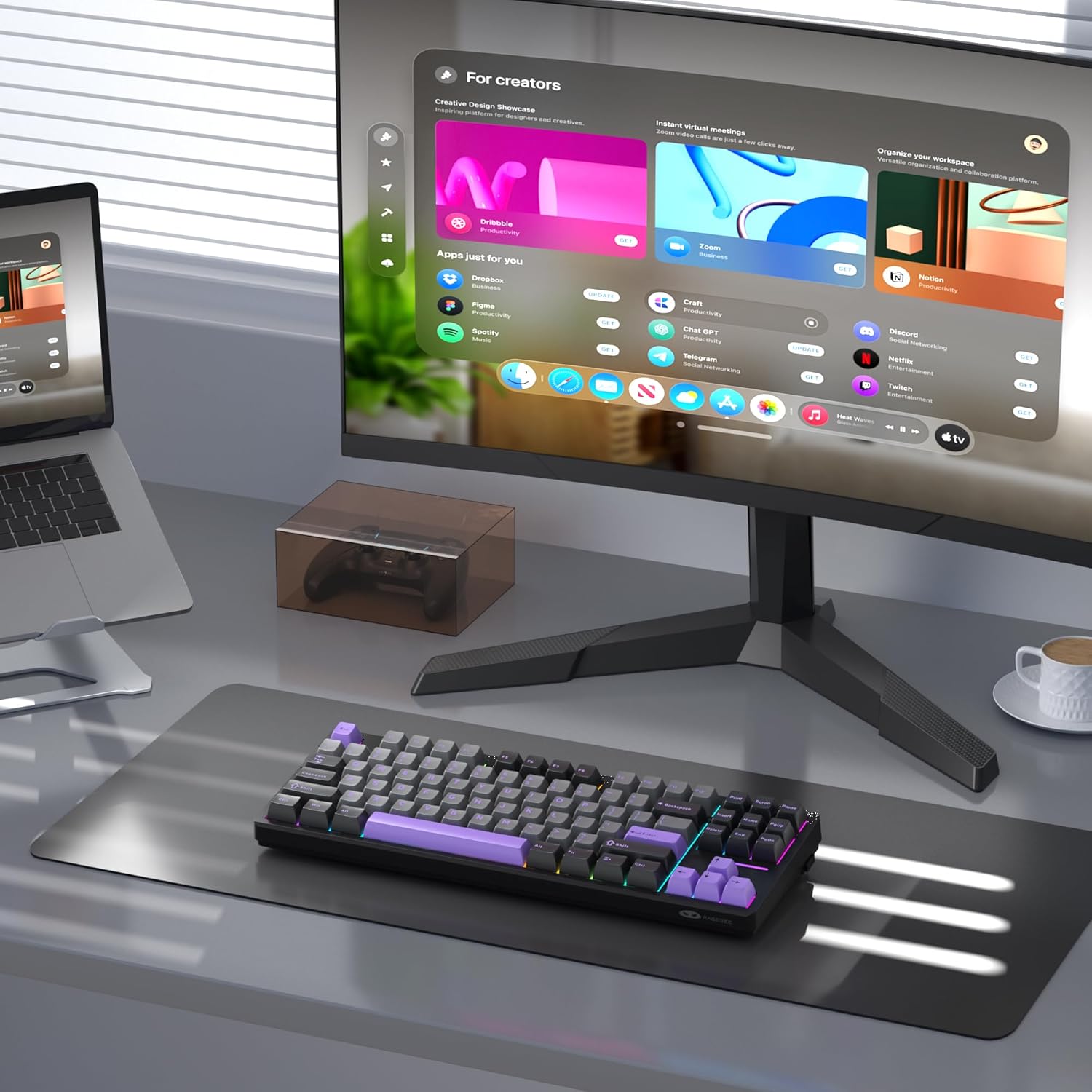 MageGee LIGHT87 Wireless Creamy Keyboard, Gasket Structure Hot Swappable Mechanical Keyboards, 2.4G/USB-C/BT5.0 RGB Backlit Gaming Keyboard for Win/Mac/PC, 4000mAh Battery, PBT Keycaps, Purple