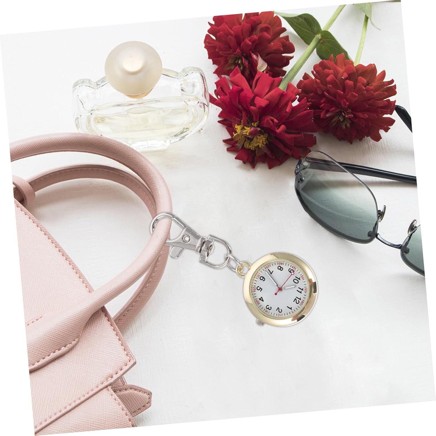 Golden Nurse Fob Pocket Watch with Stainless Steel Glass Simple Design