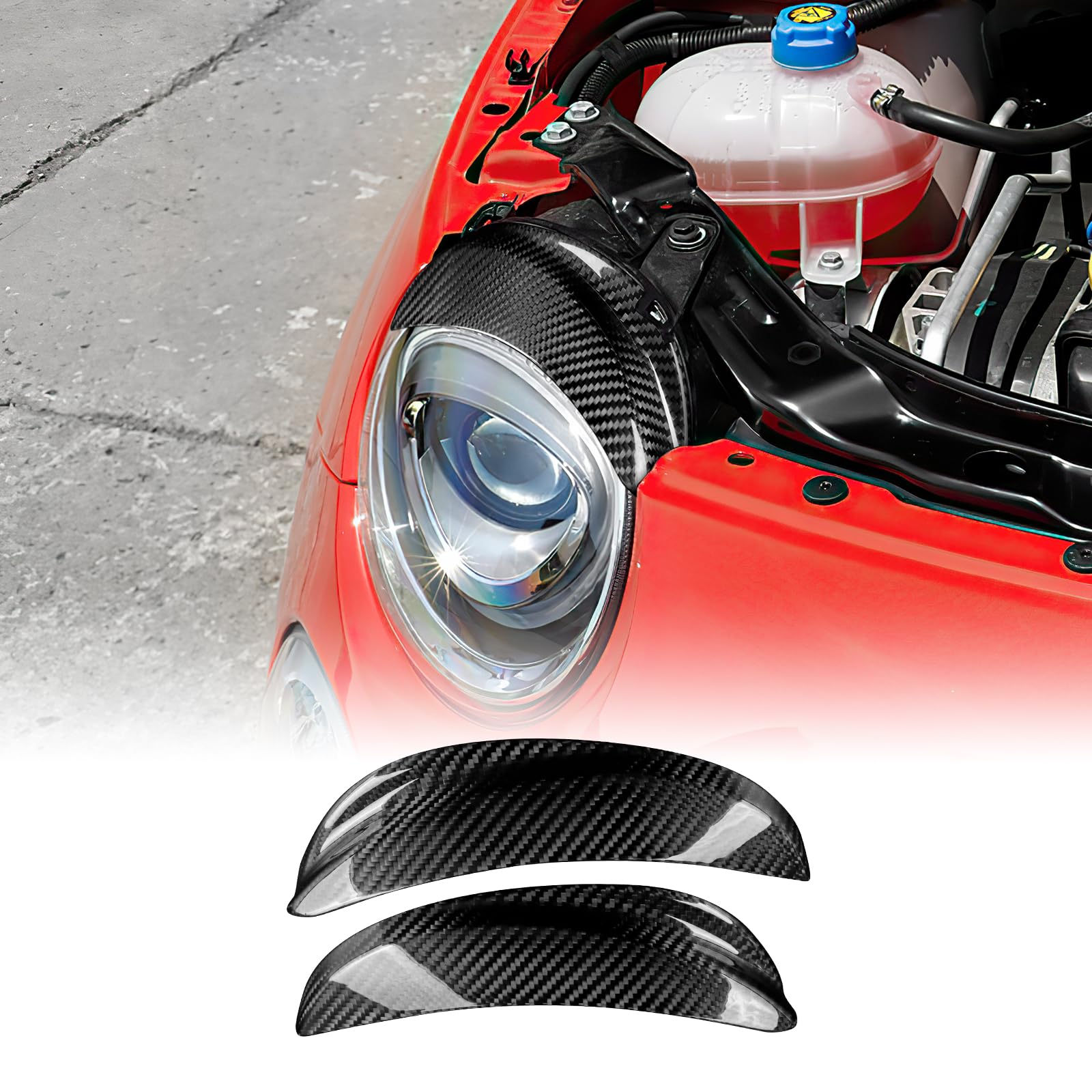 KUNGKIC Real Harte Kohlefaser Auto Scheinwerfer Augenbrauen Augenlid Aufkleber passend für Fiat 500 Abarth 595 2016 2017 2018 2019 2020 2021 2022 2023 Zubehör,2Stück
