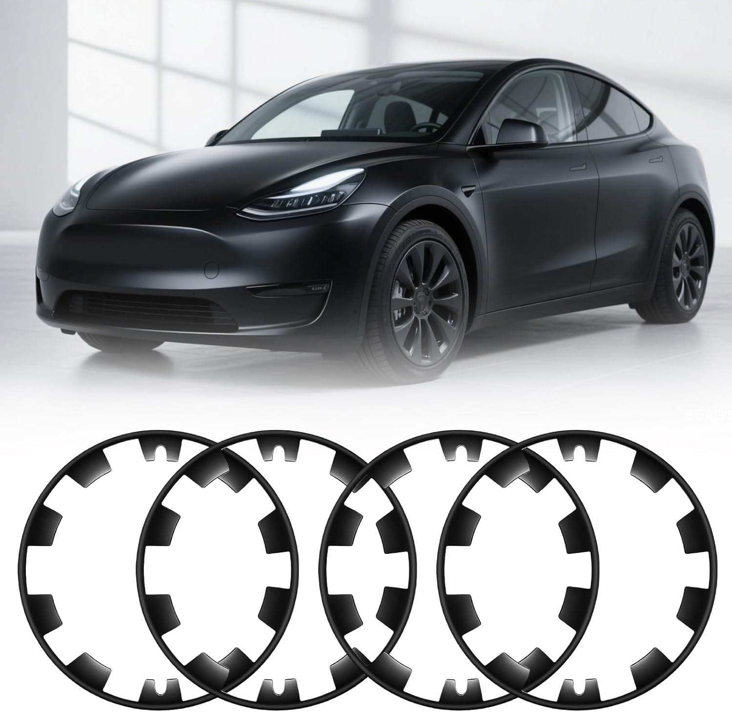 21 Inch Wheel Rim Protector Hubcaps for Tesla Model Y 2020-2024 Induction Wheels Rim Cover Tire Trim Rings Model Y Accessories(Matte Black)
