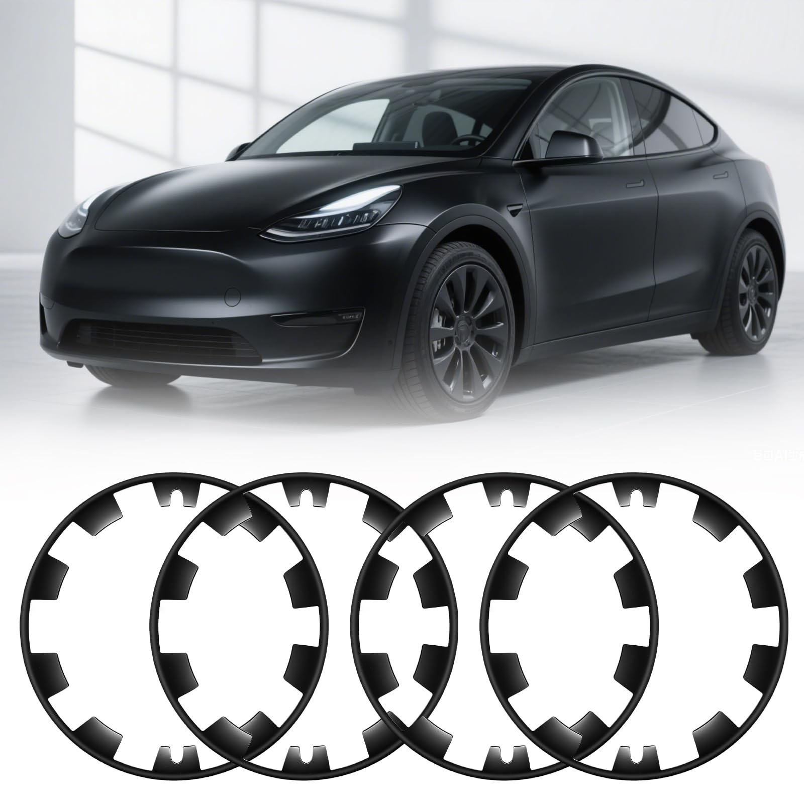 (BROKEN, MISSING PARTS) 21 Inch Wheel Rim Protector Hubcaps for Tesla Model Y 2020-2024 Induction Wheels Rim Cover Tire Trim Rings Model Y Accessories(Matte Black)