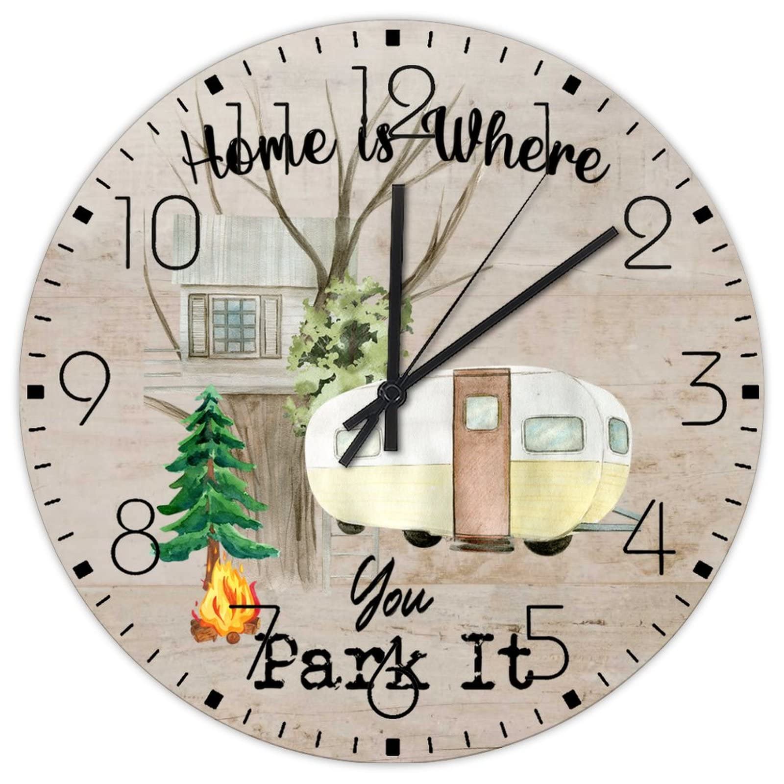 Horloge murale Home Is Where You Park It en bois pour salon convivial