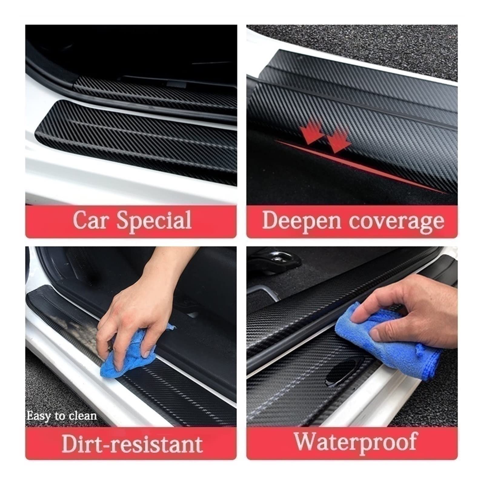 4 Pezzi Fibra di Carbonio Battitacco per Auto Sticker, per Ren-Ault CAPTUR, Esterno Battitacco Protezione Plates Anti-Graffio Scuff Adesivi Decorativi Accessori,White