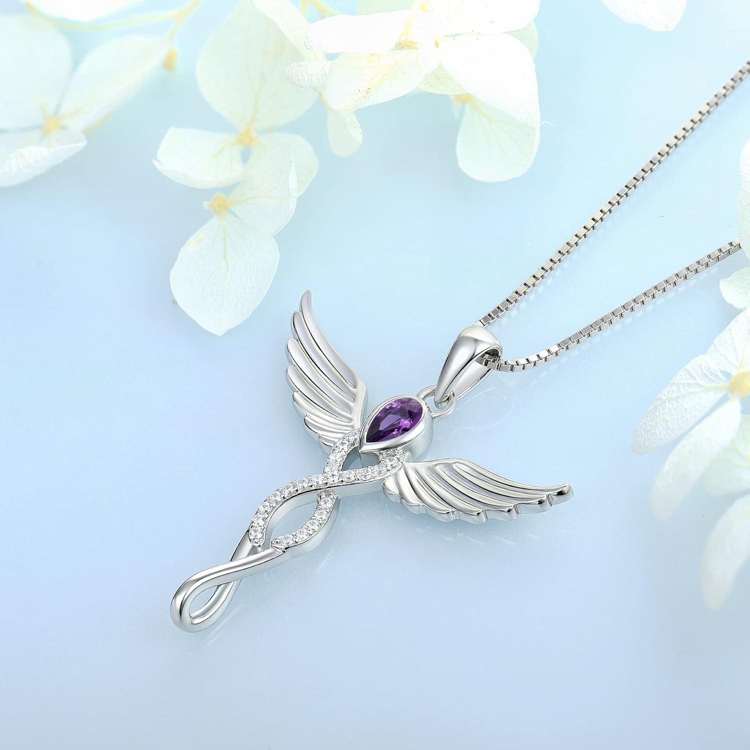 FJ Infinity Angel Wings Necklace 925 Sterling Silver Guardian Angel Necklace Birthstone Jewelry for Women - Image 4