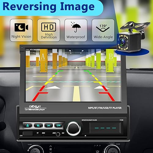 Miniatura 3 de Podofo Estéreo de coche con pantalla táctil monodinar, pantalla abatible motorizada de 7 pulgadas, radio de coche en unidad principal
