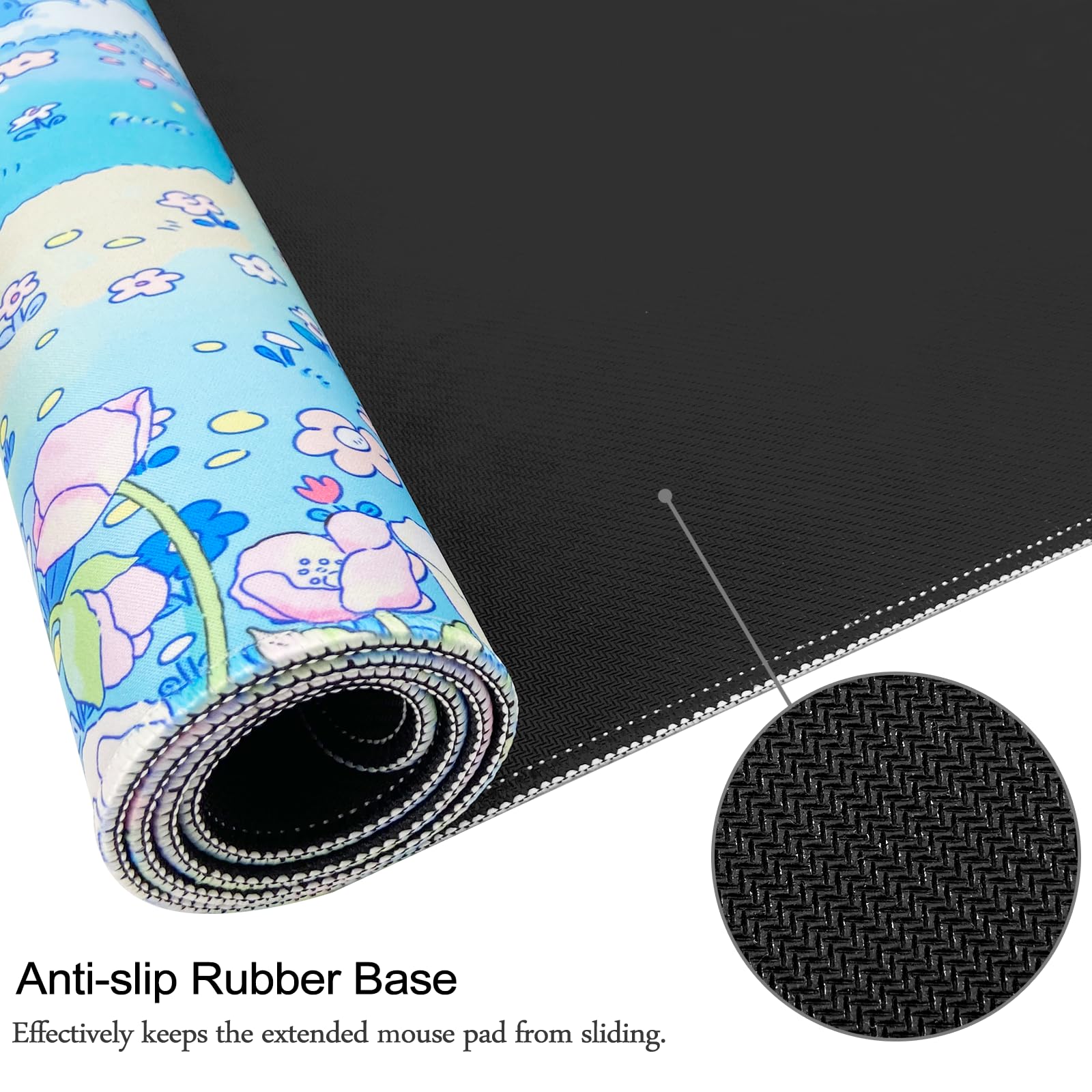 Alfombrilla de mouse extendida grande para juegos de 35.4 x 15.7 x 0.12 pulgadas (3 mm de grosor), alfombrilla de escritorio de oficina de gran tamaño con bordes cosidos, color azul