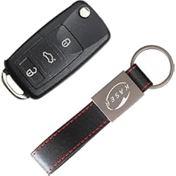 Funda Llave Seat Ibiza kaser Carcasa Funda Llave Remoto Mando 3 Botones MK5 para VW Volkswagen Golf Tiguan Passat Seat Skoda con Llavero de Cuero