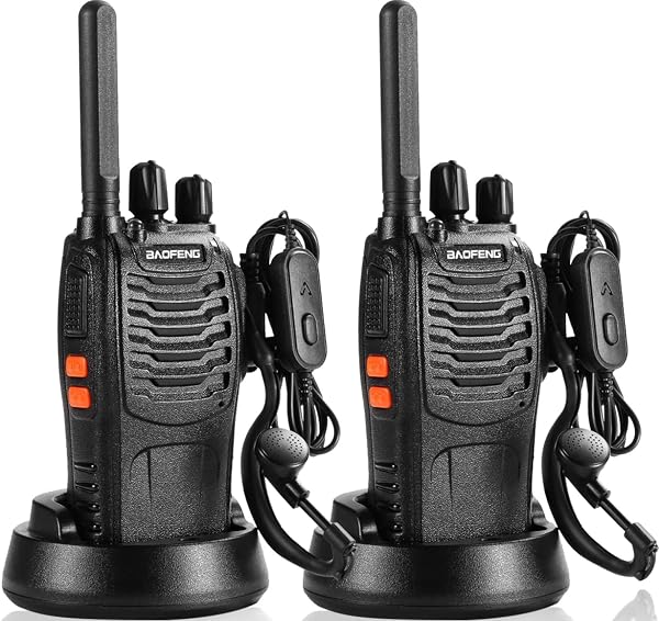 Suoyee BF-88X Talkie Walkie Professionnel, Radio bidirectionnelle 16 canaux à Longue portée avec Chargeur USB, Oreillettes, idéal pour Le Jeu des Enfants et Le Travail des Adultes (Noir, 1 Paire) - 1