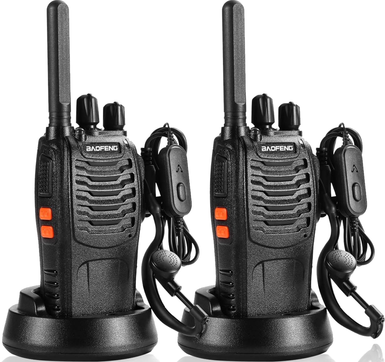 Talkie Walkie Professionnel BF-88X, Radio Bidirectionnelle 16 Canaux Longue Portée avec Chargeur USB, Noir (1 Paire)