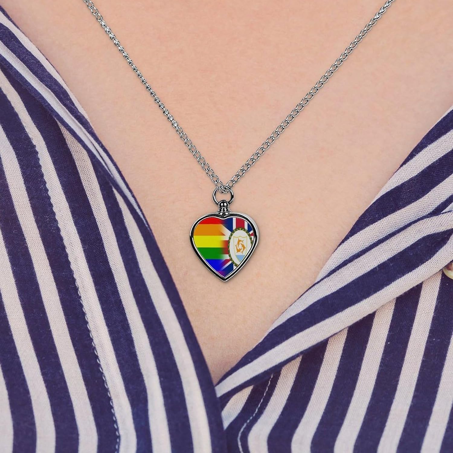 LGBT Proud And Anguilla Flag Pet Urn Necklace Ashes Cremation Pendant | Personalized Jewelry,Gifts for Dog Lovers