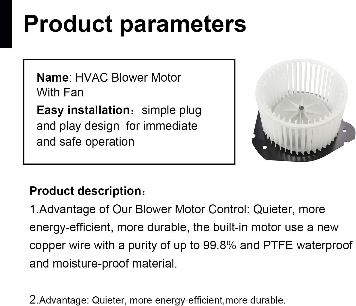 HVAC Blower Motor Assembly Fit for 1983-1994 Ford Ranger / 1984-1990 Ford Bronco II / 1991-1992 Ford Explorer (W/O AC), Replaces 700151 1580093 Heater Blower Motor