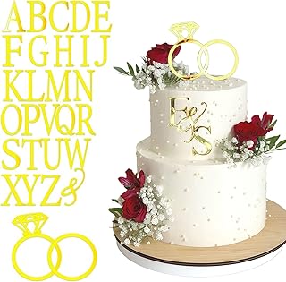 Hochzeitstortenfigur Diamantring-Tortenfigur mit 26 Buchstaben Personalisierbares Brautpaar-Initialen-Schild für Hochzeit Jubiläum Verlobung Antrag Party-Kuchendekoration