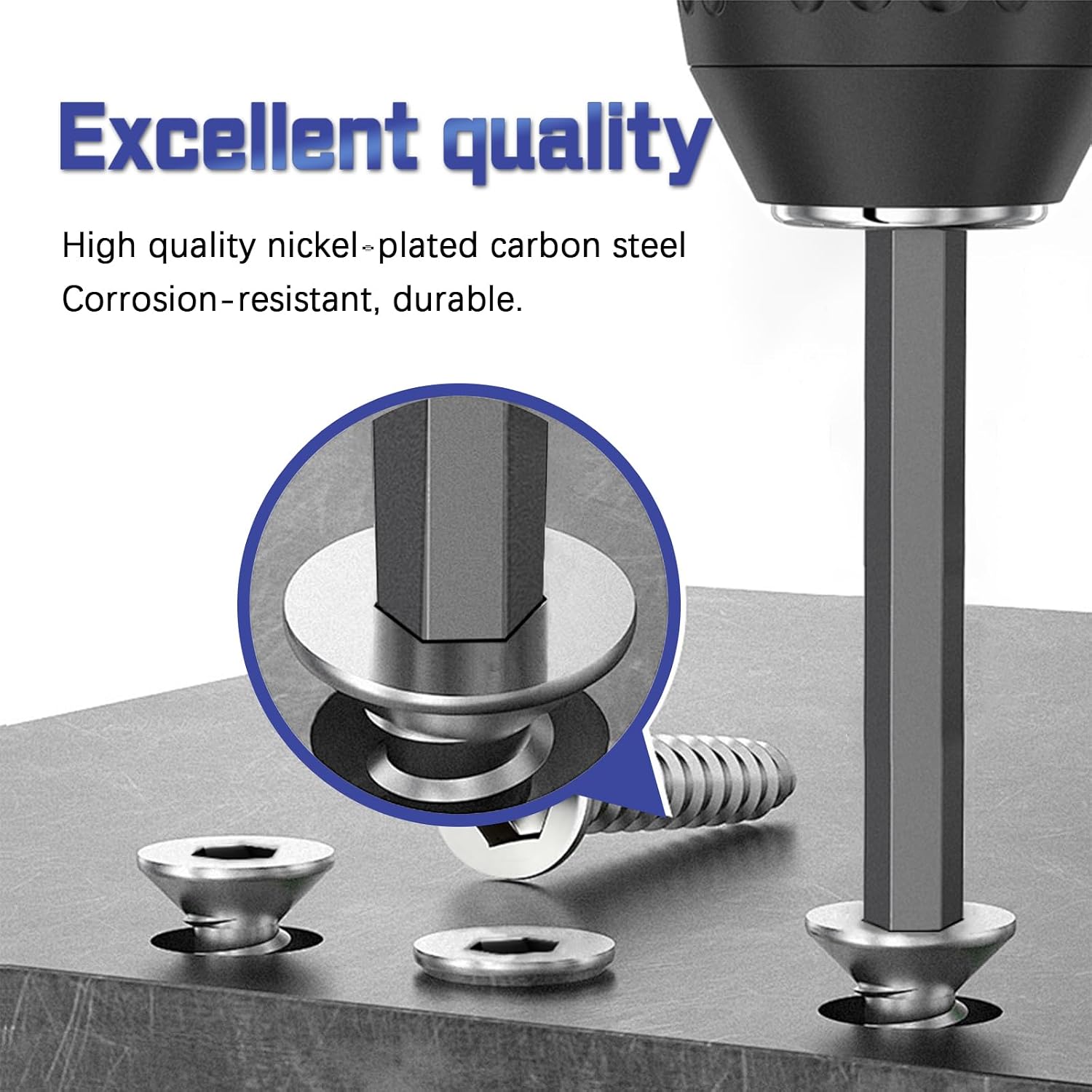#8 x 3/4" Wood Screw, Countersunk Flat Head Hex Socket Screws, Nickel Plated Hardened Steel, Self-Tapping Screws for Wood with Driver Bit, Corrosion Resistant, 150 PCS