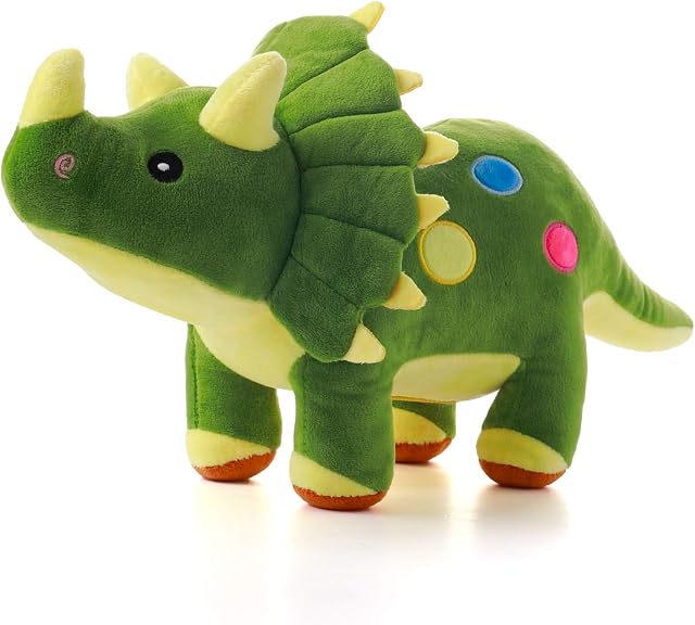 Dinosaur Plush Toy, 40 cm Stuffed Animal Triceratops Throw Plushie Pillow Doll, Soft Green Fluffy Friend Hugging Cushion - Present for Every Age & Occasion