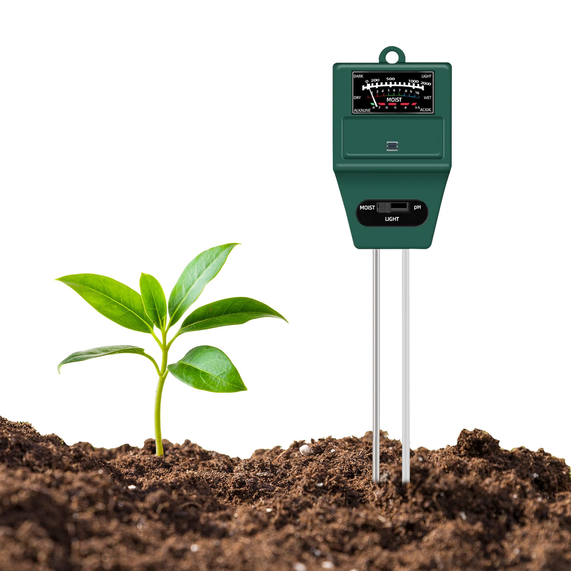 ROOTS & LEAF Solar pH Meter for Soil Testing - New 3 in 1 Soil Moisture Sensor, Soil pH Meter for Agriculture & Solar Light Meter, Moisture Meter for Plants, Acidity Tester - Pack of 1