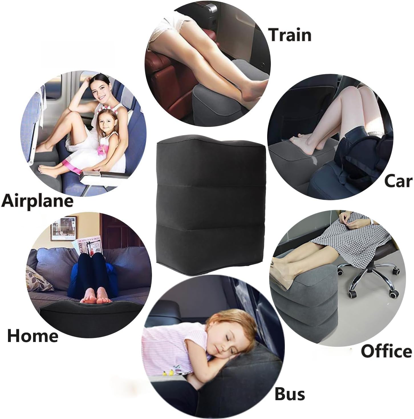 inflatable travel foot rest pillow, adjustable height leg rest pillow for cars, home, office, trains, airplane, make a flat bed for baby, kids, toddlers, grey, 1 pack grey 1